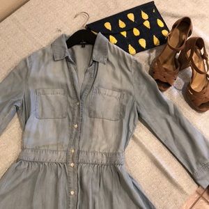 Denim blue long sleeve button down dress